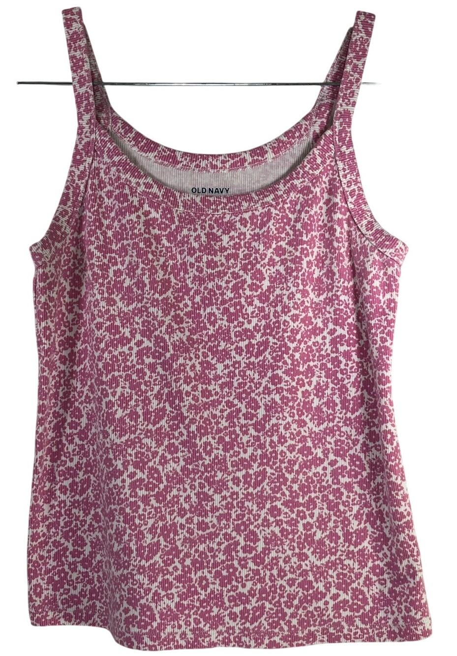 Old Navy Pink White Paisley Ribbed Spaghetti Strap Tank Top M